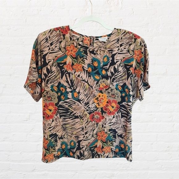 Vintage 90s Tropical Print Top Size Small Perfect for Layering - Picture 1 of 5